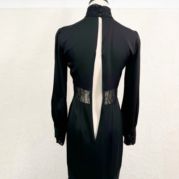Milly Arianna Python Lace Dress Black Midi Long Sleeve Cocktail Party Size 4 - Picture 8 of 15